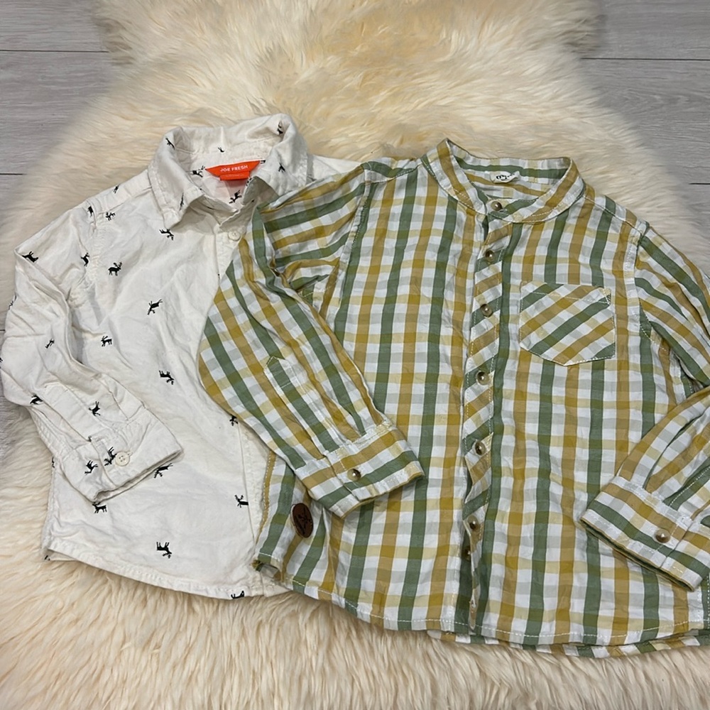 Long-Sleeve Button-Down Shirts in Yellow/Green & White Size 4T